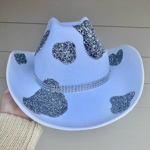 Glitter cowprint cowboy hat